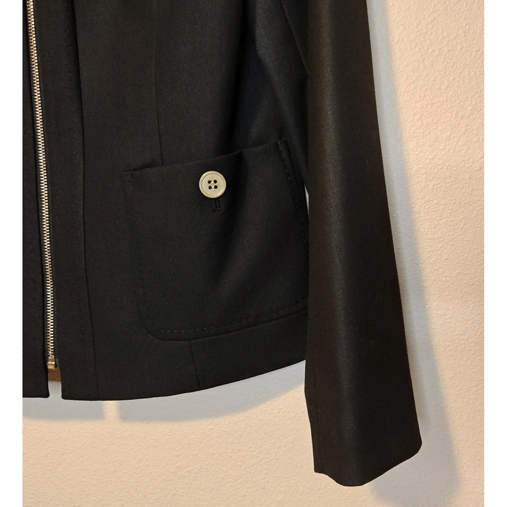Jones‎ New York Collection Blazer Women 8 Black Zip Front Stretch Pockets New